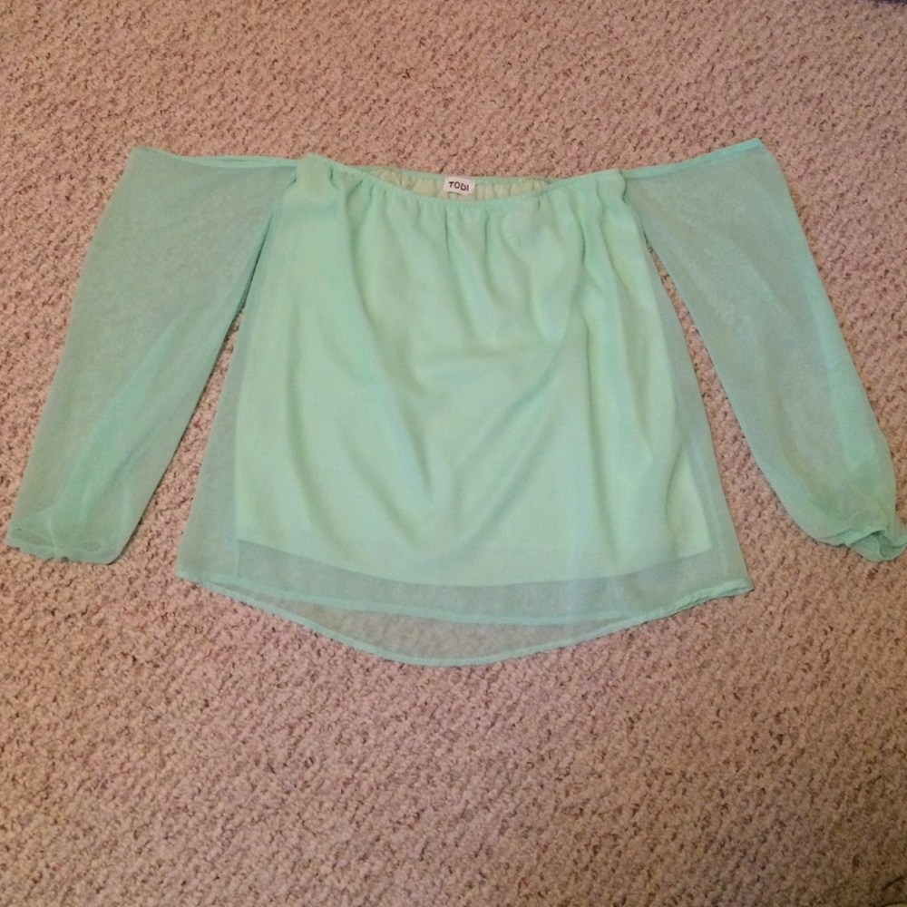 Tobi Mint Green Off-the-Shoulder Blouse